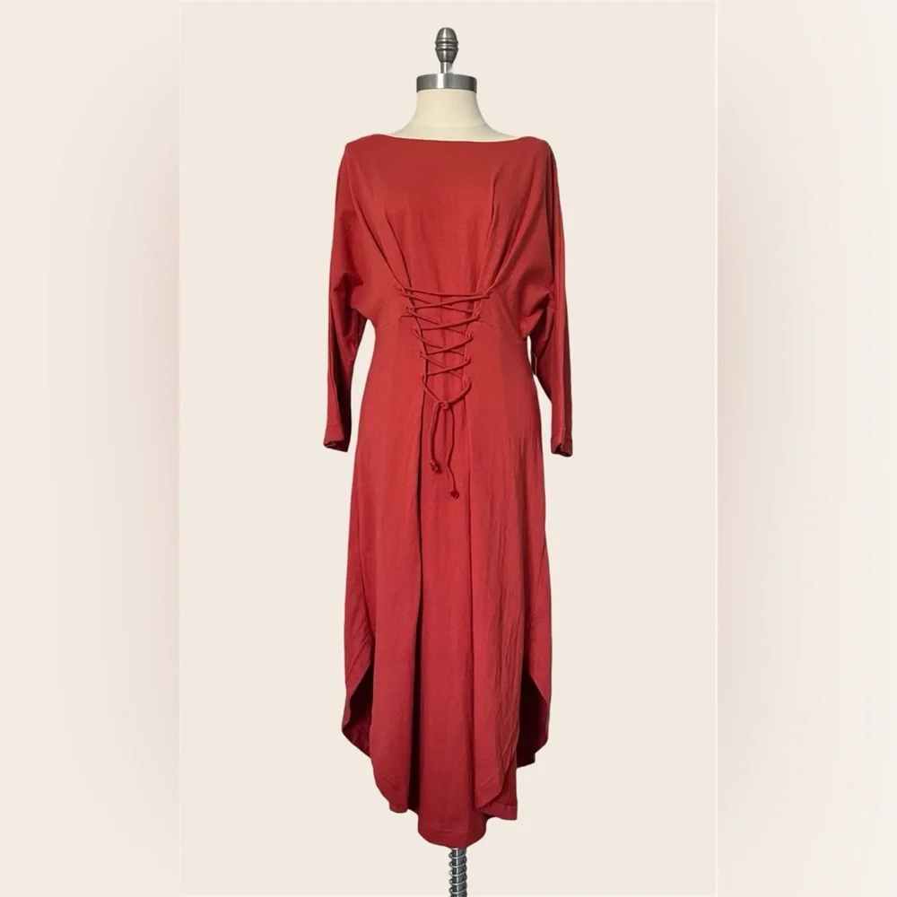 Free People Beach NWT Boho Lace-Up Midi Dress Terracotta Rust Cotton Size Small - Picture 2 of 12